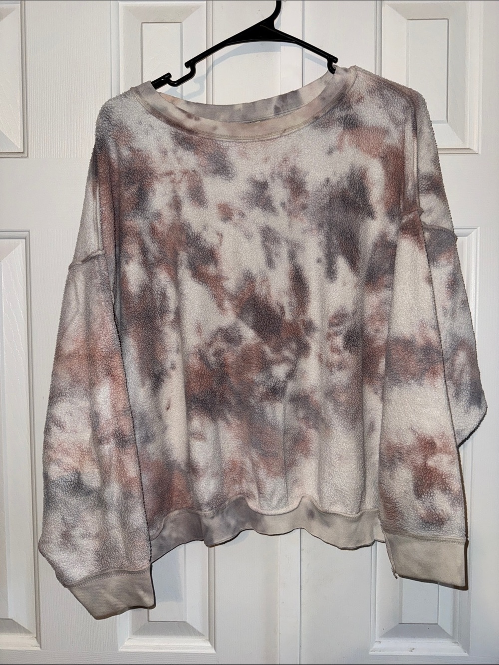 Free People Tie-Dye Cozy Pullover Sweatshirt - Cream & Brown